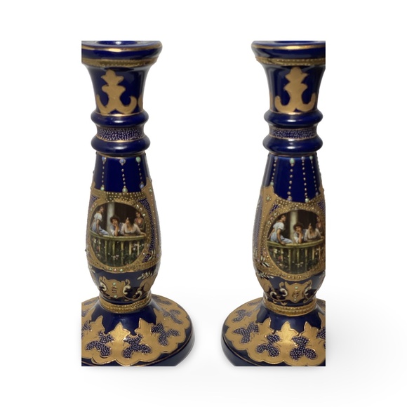 ROYAL LIMOGES CANDLESTICKS HAND PAINTED - Picture 2 of 12